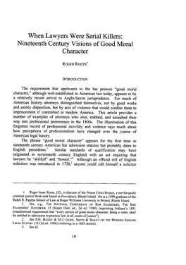 When Lawyers Were Serial Killers: Nineteenth Century Visions of Good Moral Character