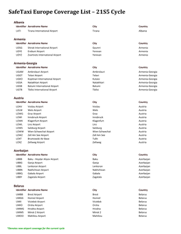 Safetaxi Europe Coverage List – 21S5 Cycle