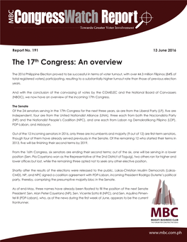 The 17Th Congress: an Overview