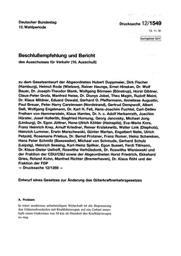 Beschlußempfehlung Und Bericht Des Ausschusses Für Verkehr (16