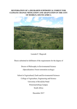 Restoration of a Degraded Subtropical Forest for Climate Change Mitigation and Adaptation in the City of Durban, South Africa