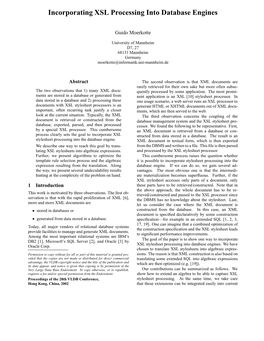 Incorporating XSL Processing Into Database Engines