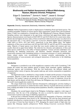 Biodiversity and Habitat Assessment of Mount Malindawag Naawan