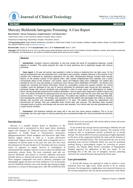 Mercury Bichloride Iatrogenic Poisoning