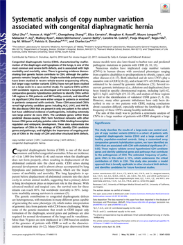 Systematic Analysis of Copy Number Variation Associated with Congenital Diaphragmatic Hernia