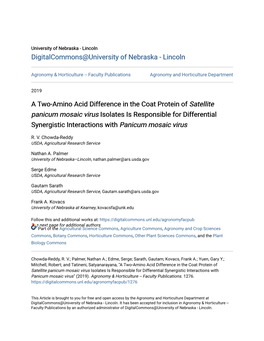 A Two-Amino Acid Difference in the Coat Protein of Satellite Panicum