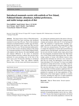 Introduced Mammals Coexist with Seabirds at New Island, Falkland Islands: Abundance, Habitat Preferences, and Stable Isotope Analysis of Diet