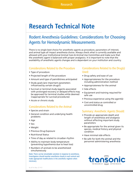 Rodent Anesthesia Guidelines: Considerations for Choosing Agents for Hemodynamic Measurements