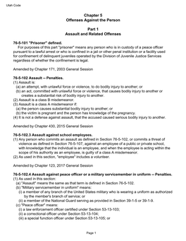 Chapter 5 Offenses Against the Person Part 1 Assault and Related
