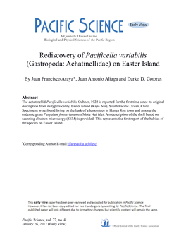 Rediscovery of Pacificella Variabilis (Gastropoda: Achatinellidae) on Easter Island