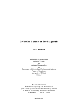 Molecular Genetics of Tooth Agenesis