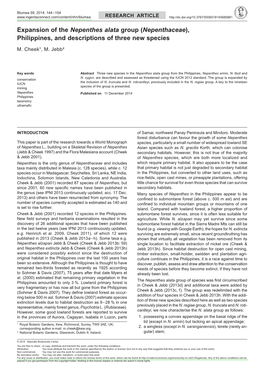 Expansion of the <I>Nepenthes Alata</I> Group (<I>Nepenthaceae</I>), Philippines, and Descriptions of Th