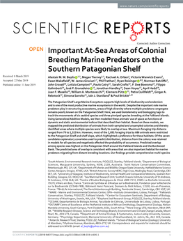 Important At-Sea Areas of Colonial Breeding Marine Predators on the Southern Patagonian Shelf Received: 8 March 2019 Alastair M