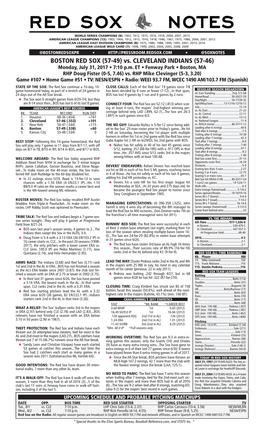 BOSTON RED SOX (57-49) Vs