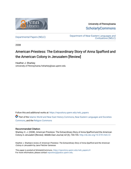 The Extraordinary Story of Anna Spafford and the American Colony in Jerusalem [Review]