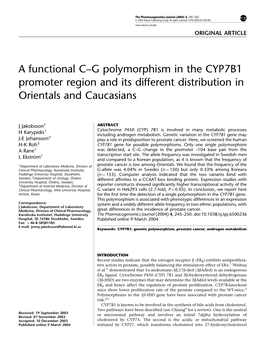 A Functional C–G Polymorphism in the CYP7B1 Promoter Region and Its Different Distribution in Orientals and Caucasians