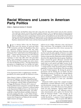 Racial Winners and Losers in American Party Politics Zoltan L