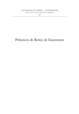 Présences De Remy De Gourmont