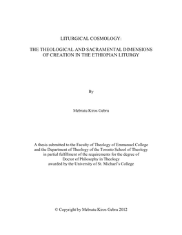 Liturgical Cosmology: the Theological And