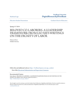 Beloved Co-Laborers: a Leadership Framework from Leo Xiii's Writings On