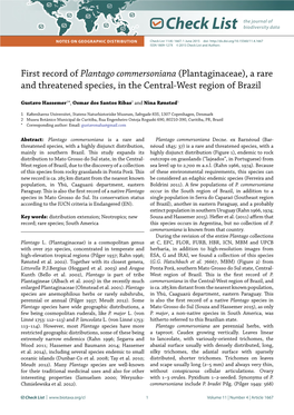 Plantago Commersoniana (Plantaginaceae), a Rare and Threatened Species, in the Central-West Region of Brazil