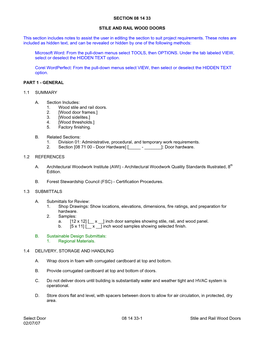 Select Door 08 14 33-1 Stile and Rail Wood Doors 02/07/07 SECTION 08