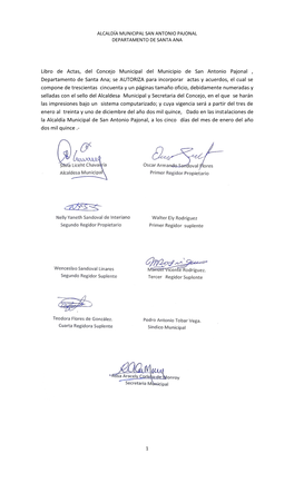 Libro De Actas Y Acuerdos De Concejo Municipal De San Antonio Pajonal
