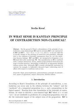 In What Sense Is Kantian Principle of Contradiction Non�Classical?