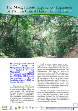 Mangatarem Experience: Expansion of PA Thru Critical Habitat Establishment
