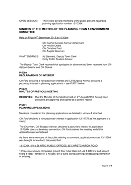 Minutes of the Meeting of the Planning, Town & Environment Committee