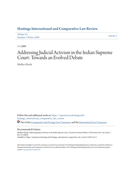 Addressing Judicial Activism in the Indian Supreme Court: Towards an Evolved Debate Madhav Khosla