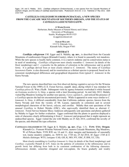 Castilleja Collegiorum (Orobanchaceae), a New Species from the Cascade Mountains of Southern Oregon, and the Status of Castilleja Lassenensis Eastw