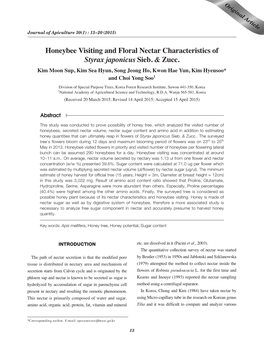 Honeybee Visiting and Floral Nectar Characteristics of Styrax Japonicus Sieb. & Zucc