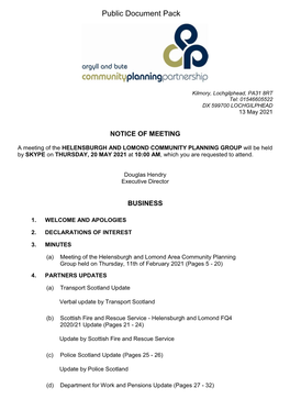 (Public Pack)Agenda Document for Helensburgh and Lomond Community Planning Group, 20/05/2021 10:00