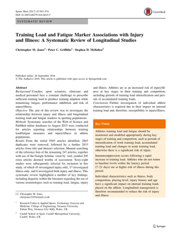 Training Load and Fatigue Marker Associations with Injury and Illness: a Systematic Review of Longitudinal Studies