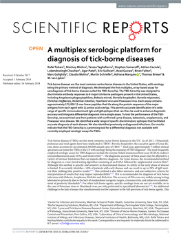 A Multiplex Serologic Platform for Diagnosis of Tick-Borne Diseases