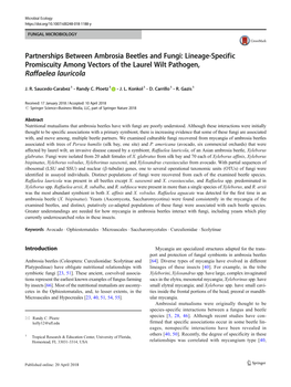 Partnerships Between Ambrosia Beetles and Fungi: Lineage-Specific Promiscuity Among Vectors of the Laurel Wilt Pathogen, Raffaelea Lauricola