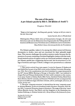 A Pre-Islamic Qasida by Bisr B. Abi Häzim Al-Asadl1)