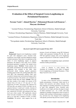 Evaluation of the Effect of Surgical Crown Lengthening on Periodontal Parameters