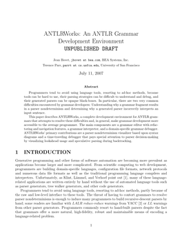 Antlrworks: an ANTLR Grammar Development Environment UNPUBLISHED DRAFT