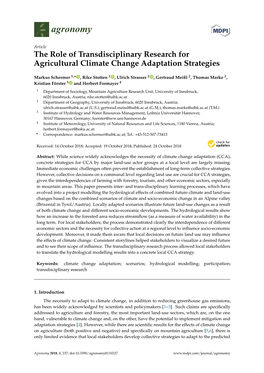 The Role of Transdisciplinary Research for Agricultural Climate Change Adaptation Strategies