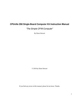 Cpuville Z80 Single-Board Computer Kit Instruction Manual