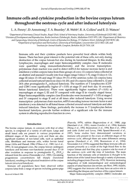 Immune Cells and Cytokine Productionin the Bovine Corpus Luteum