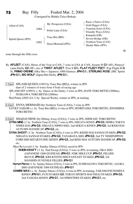 73 Bay Filly Foaled Mar. 2, 2004 Consigned by Hidaka Taiyo Bokujo Raise a Native (USA) # $ Mr