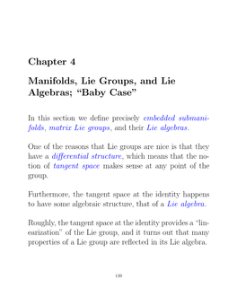 Chapter 4 Manifolds, Lie Groups, and Lie Algebras; “Baby Case”