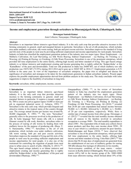 Income and Employment Generation Through Sericulture in Dharamjaigarh Block, Chhattisgarh, India