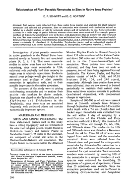 Relationships of Plant Parasitic Nematodes to Sites in Native Iowa Prairies ~