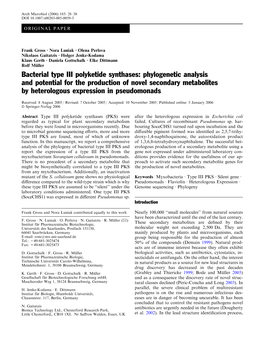 Bacterial Type III Polyketide Synthases: Phylogenetic Analysis and Potential