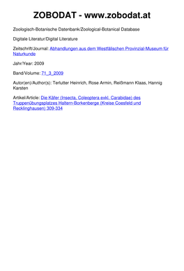 Des Truppenübungsplatzes Haltern-Borkenberge (Kreise Coesfeld Und Recklinghausen) 309-334 Abhandlungen Aus Dem Westfälischen Museum Für Naturkunde, 71 (3): 281-308