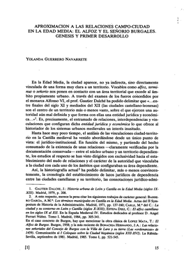 Aproximacion a Las Relaciones Campo-Ciudad En La Edad Media: El Alfoz Y El Señorio Burgales